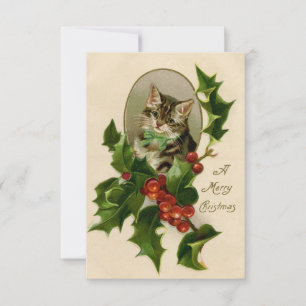 Victoriaans Kerstkitten in hulst antieke tabby