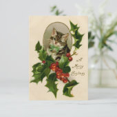 Victoriaans Kerstkitten in hulst antieke tabby (Staand voorkant)