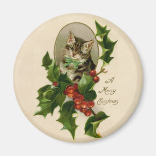 Victoriaans Kerstkitten in hulst antieke tabby Magneet