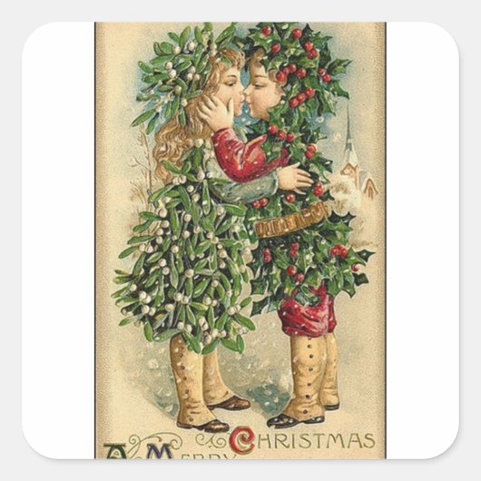 Victoriaans kerstkus Retro  feestdag Vierkante Sticker (Voorkant)