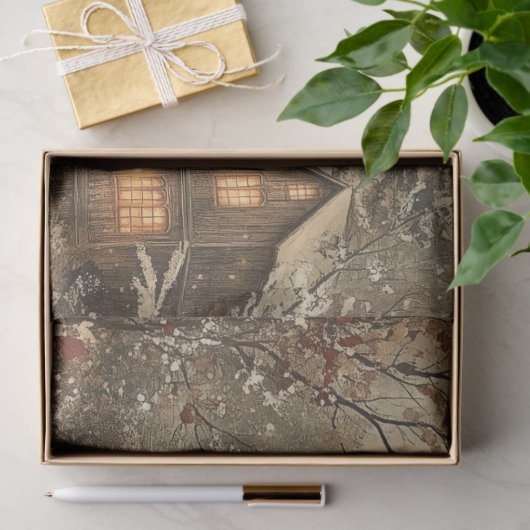 Victoriaans Kerstlandschap Decoupage Print Tissuepapier (Geschenk)