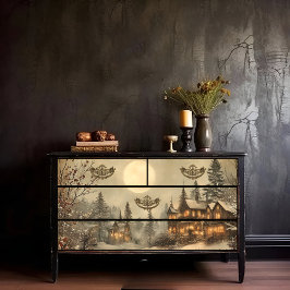 Victoriaans Kerstlandschap Decoupage Print Tissuepapier