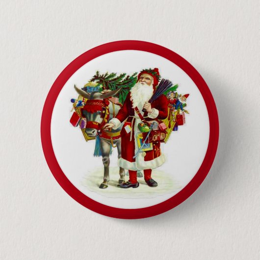 Victoriaans kerstman en ezel ronde button 5,7 cm (Voorkant)