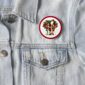 Victoriaans kerstman en ezel ronde button 5,7 cm (In situ)