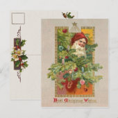 Victoriaans kerstman en kerstboom feestdagenkaart (Voorkant / Achterkant)