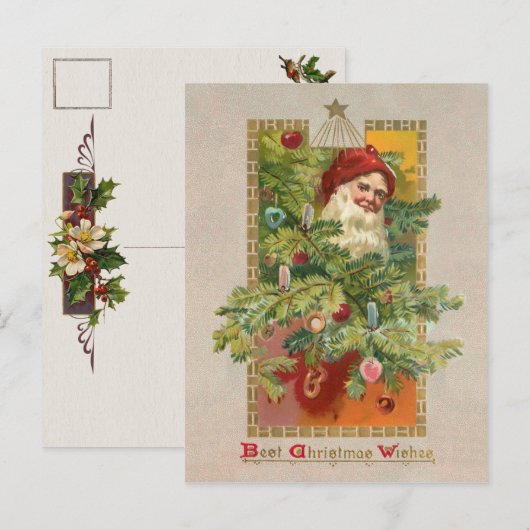 Victoriaans kerstman en kerstboom feestdagenkaart (Voorkant / Achterkant)