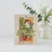 Victoriaans kerstman en kerstboom feestdagenkaart (Staand voorkant)