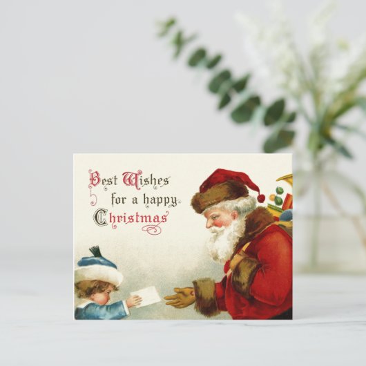 Victoriaans Kerstman en Kind Feestdagenkaart (Staand voorkant)