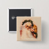 Victoriaans kerstman en meisje vierkante button 5,1 cm (Voorkant /achterkant)