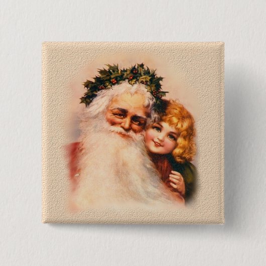 Victoriaans kerstman en meisje vierkante button 5,1 cm (Voorkant)