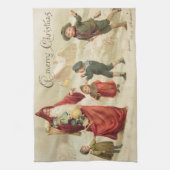  Victoriaans Kerstman geven geschenken aan kindere Theedoek (Verticaal)