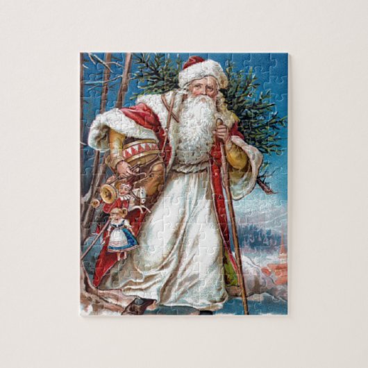 Victoriaans kerstman in Red Velvet en White Fur Legpuzzel (Verticaal)