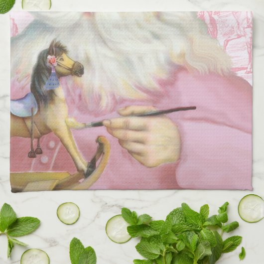 Victoriaans kerstman in roze toile de juoy theedoek (Gevouwen)