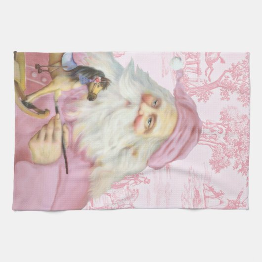 Victoriaans kerstman in roze toile de juoy theedoek (Horizontaal)