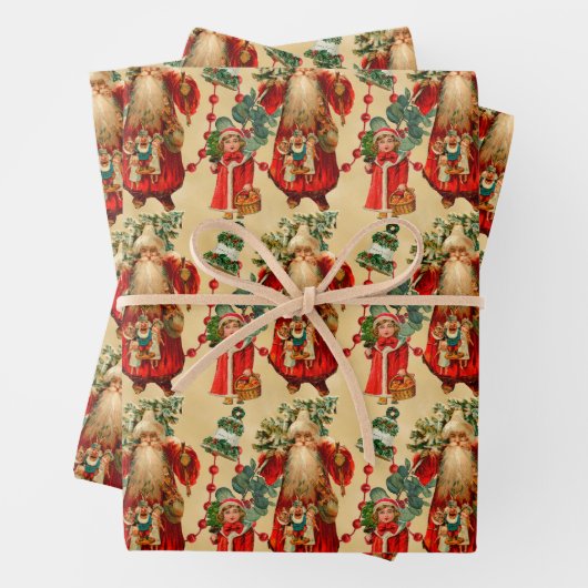 Victoriaans kerstman inpakpapier vel (In situ)