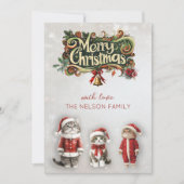 Victoriaans Kerstman Kat Kerstflat Feestdagenkaart (Voorkant)