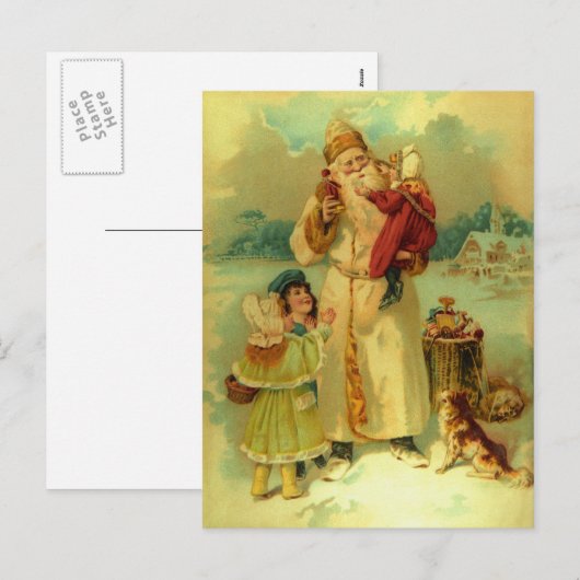 Victoriaans Kerstman Kinder Puppy Feestdagenkaart (Voorkant / Achterkant)