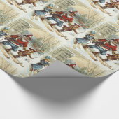  Victoriaans Kerstman & kinder snowboarden Cadeaupapier (Hoek)