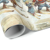  Victoriaans Kerstman & kinder snowboarden Cadeaupapier (Rol Hoek)