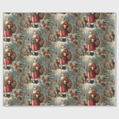 Victoriaans kerstman met Cadeau en bosdieren Cadeaupapier (Vlak)