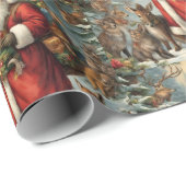 Victoriaans kerstman met Cadeau en bosdieren Cadeaupapier (Rol Hoek)