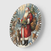 Victoriaans kerstman met Cadeau en bosdieren Grote Klok (Hoek)