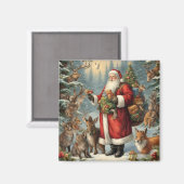 Victoriaans kerstman met Cadeau en bosdieren Magneet (Voorkant / Achterkant)