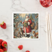 Victoriaans kerstman met Cadeau en bosdieren Servet (Insitu)