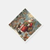 Victoriaans kerstman met Cadeau en bosdieren Servet (Hoek)