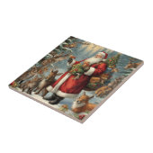 Victoriaans kerstman met Cadeau en bosdieren Tegeltje (Zijkant)