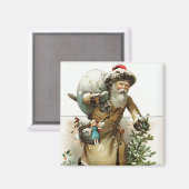 Victoriaans kerstman met een  draagtas magneet (Voorkant / Achterkant)