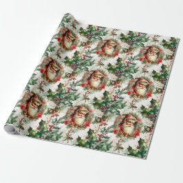Victoriaans kerstman met Holly II Cadeaupapier