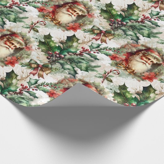 Victoriaans kerstman met Holly II Cadeaupapier (Hoek)