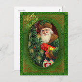 Victoriaans Kerstman met kerstboomgroen Feestdagenkaart (Voorkant / Achterkant)