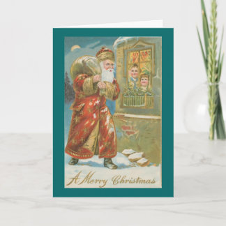 Victoriaans Kerstman met kerstkaart Feestdagen Kaart