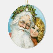 Victoriaans kerstman met meisje keramisch ornament (Links)