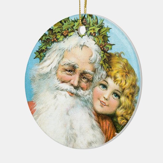 Victoriaans kerstman met meisje keramisch ornament (Links)