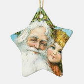 Victoriaans kerstman met meisje keramisch ornament (Links)
