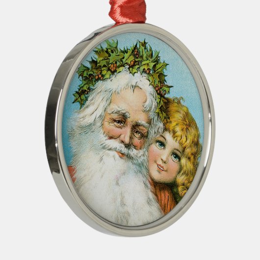 Victoriaans kerstman met meisje metalen ornament (Rechts)