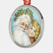 Victoriaans kerstman met meisje metalen ornament (Links)