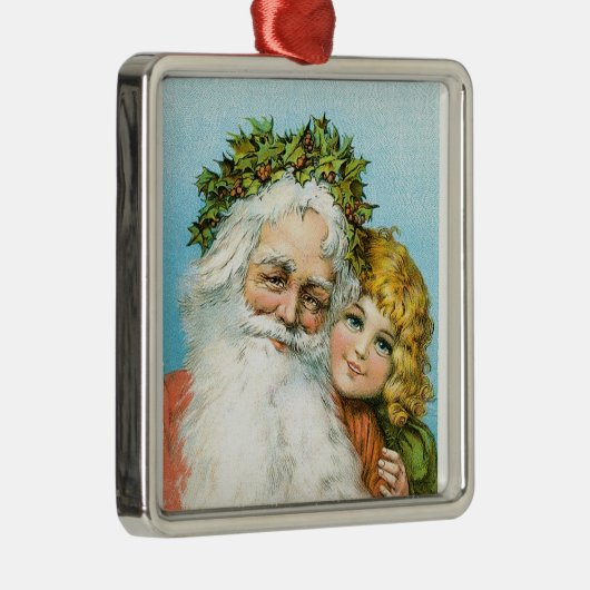 Victoriaans kerstman met meisje metalen ornament (Rechts)