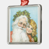 Victoriaans kerstman met meisje metalen ornament (Links)