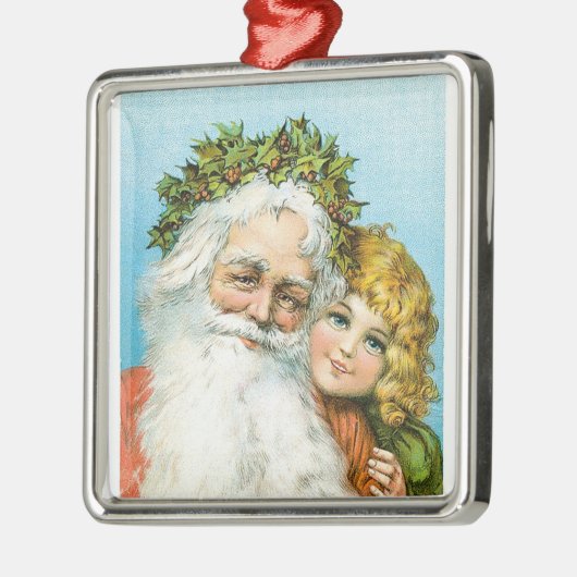 Victoriaans kerstman met meisje metalen ornament (Links)