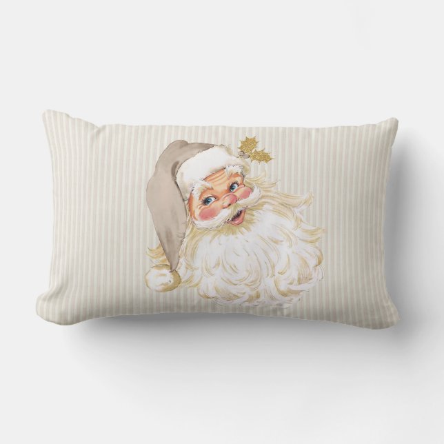  Victoriaans kerstman Neutral Taupe & Gold Kussen (Voorkant)