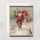 Victoriaans Kerstman op een  fiets Feestdagenkaart (Voorkant / Achterkant)