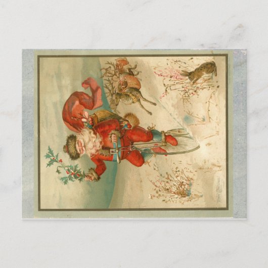 Victoriaans kerstman op fiets met hoog wiel briefkaart (Voorkant)