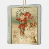 Victoriaans kerstman op fiets met hoog wiel keramisch ornament (Links)