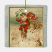 Victoriaans kerstman op fiets met hoog wiel keramisch ornament (Achterkant)
