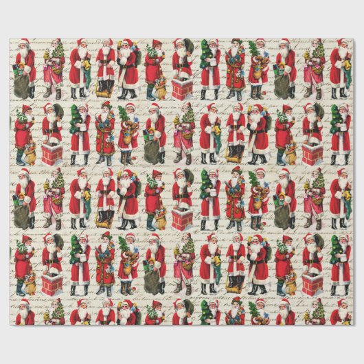  Victoriaans Kerstman Patroon Script Cadeaupapier (Vlak)