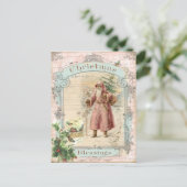 Victoriaans kerstman roze bomen kerstmis feestdagenkaart (Staand voorkant)